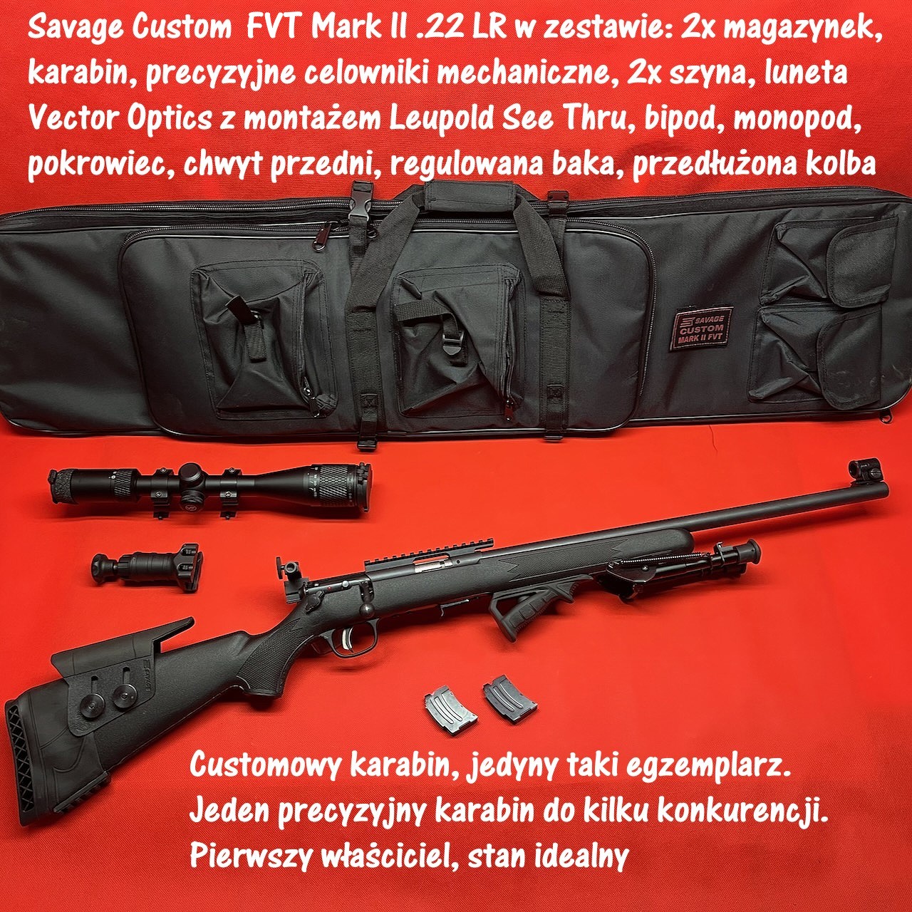 Karabinek Savage Custom Mark II FVT z diopterem i optyką - .22LR