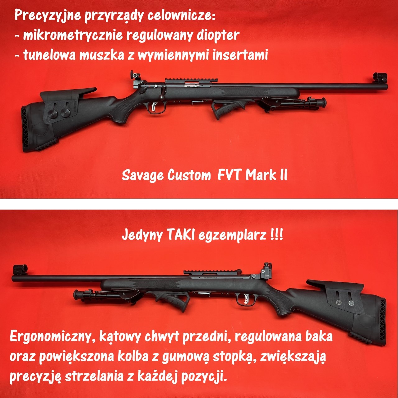 Karabinek Savage Custom Mark II FVT z diopterem i optyką - .22LR