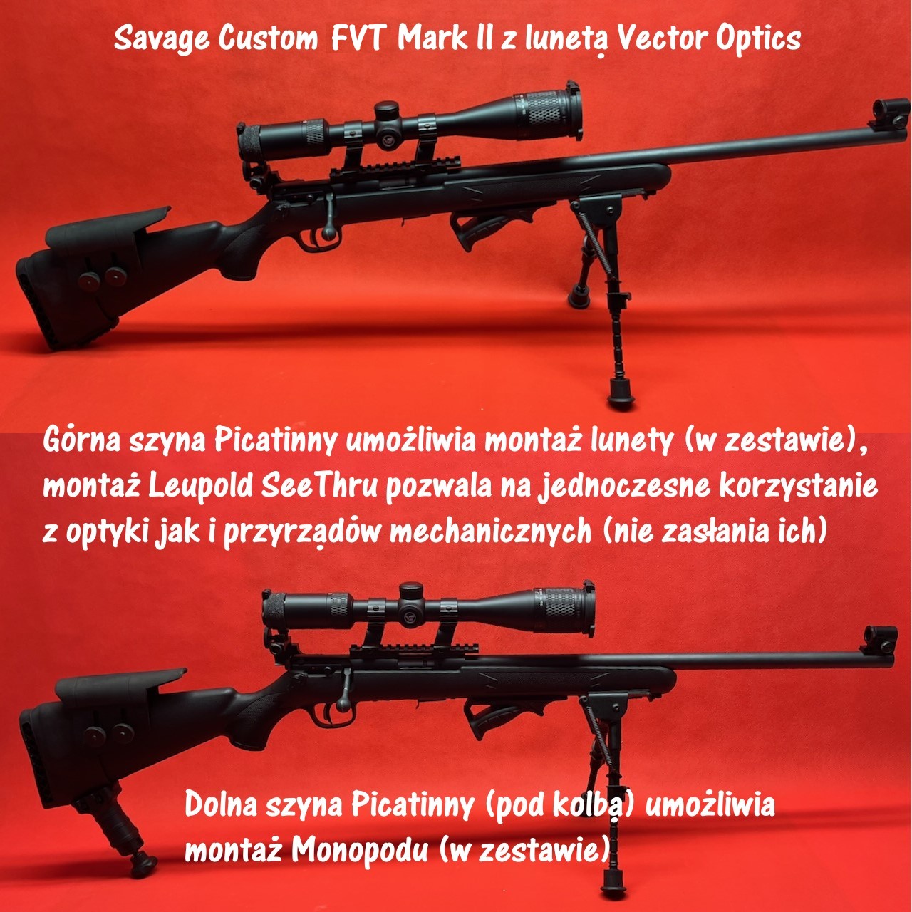 Karabinek Savage Custom Mark II FVT z diopterem i optyką - .22LR