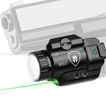 Latarka na broń z celownikiem laserowym WARRIORLAND WL-MB3, 500 lumenów, IPX4, Green Laser