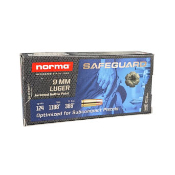 9mm LUGER NORMA JHP SAFEGUARD 8,0g/124gr (50szt/opakowanie)