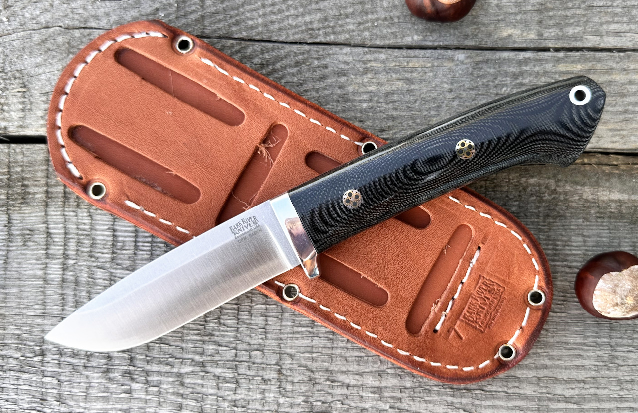 Nóż Bark River - Classic Drop Point Hunter, stal CPM S45VN, okładziny Black Linen Micarta Mosaic Pins