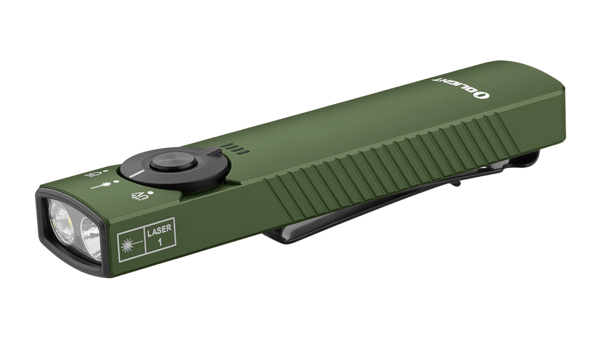 Latarka Olight ARKFELD PRO OD Green; z laserem; z lampą UV; 1300 lumenów