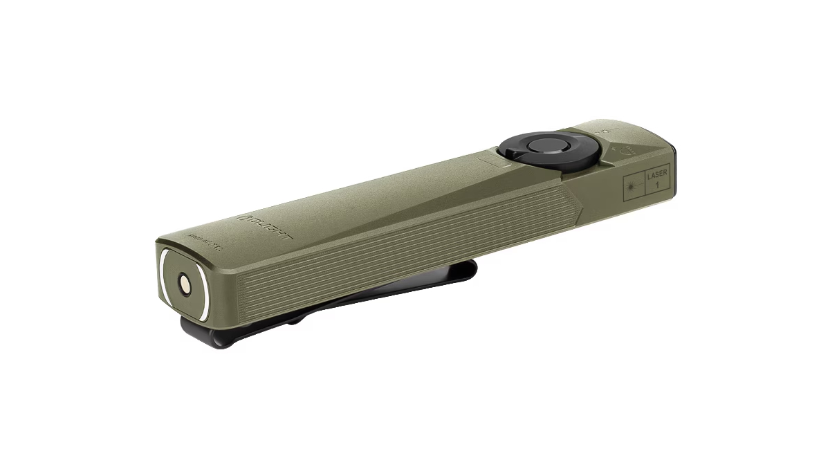 Latarka Olight ARKFELD ULTRA UV Cool OD Green; z laserem; z lampą UV; 1400 lumenów