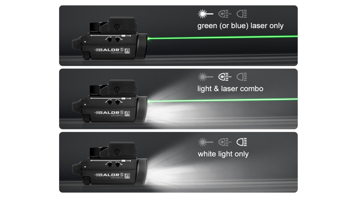 Latarka Olight BALDR S Cool White Desert Tan; do pistoletu; 800 lumenów; Laser