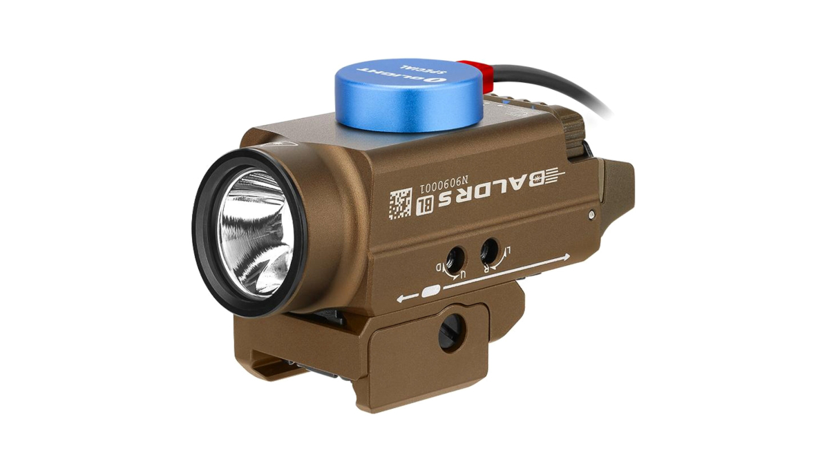 Latarka Olight BALDR S Cool White Desert Tan; do pistoletu; 800 lumenów; Blue Laser