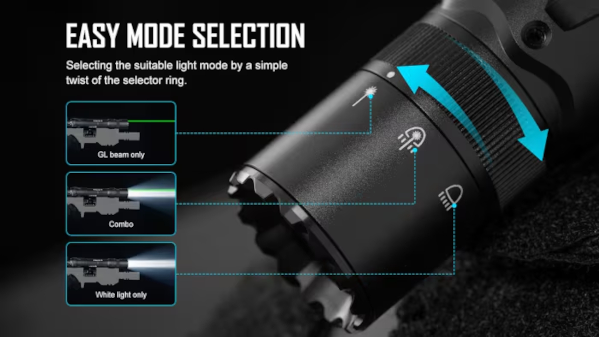 Latarka Olight ODIN GL M z montażem; do karabinu; 1500 lumenów; Green Laser