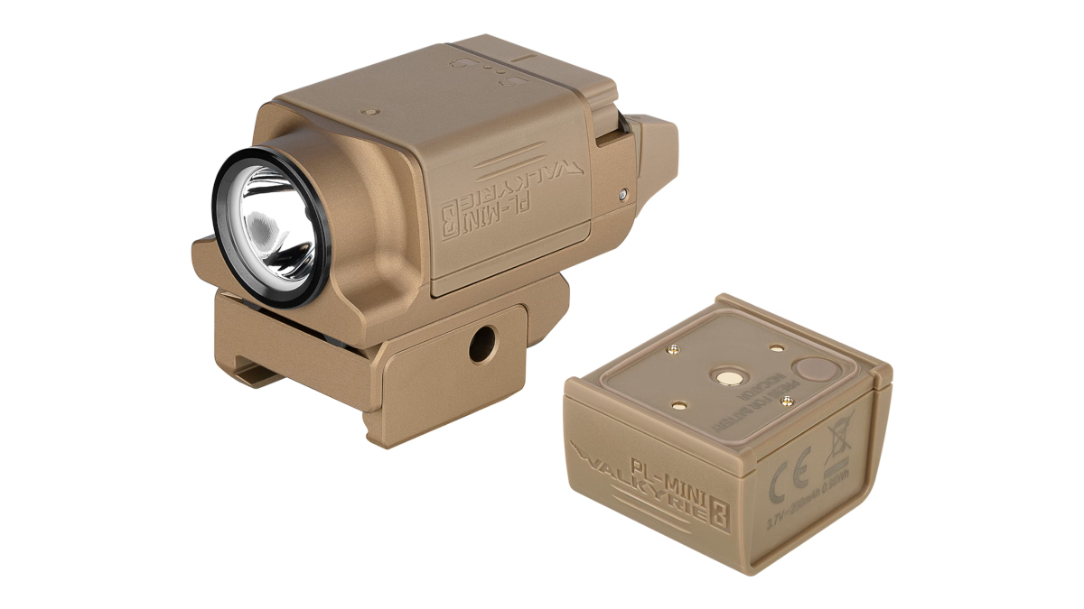 Latarka Olight PL-Mini 3 VALKYRIE Desert Tan; do pistoletu; 600 lumenów