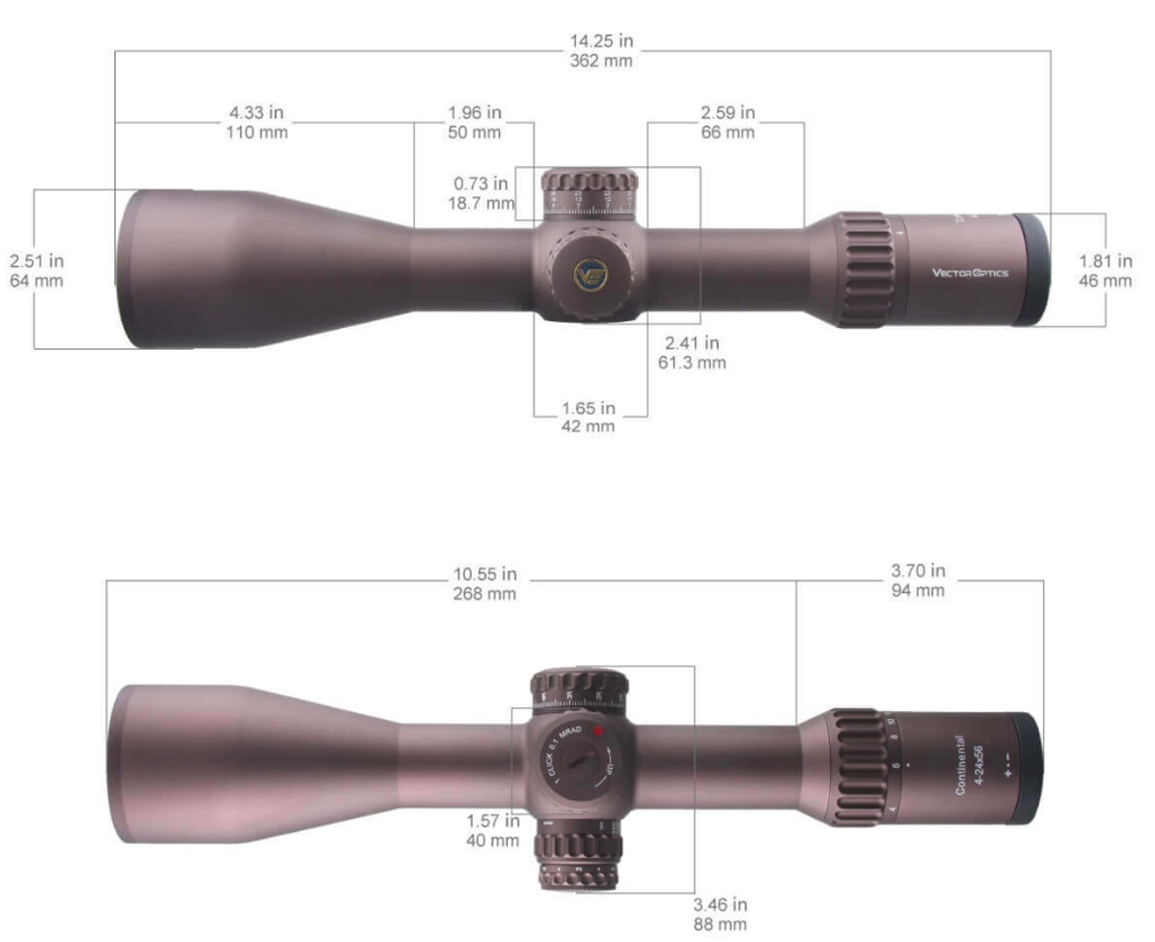 Luneta celownicza Vector Optics Continental 34mm 4-24x56 FFP FDE